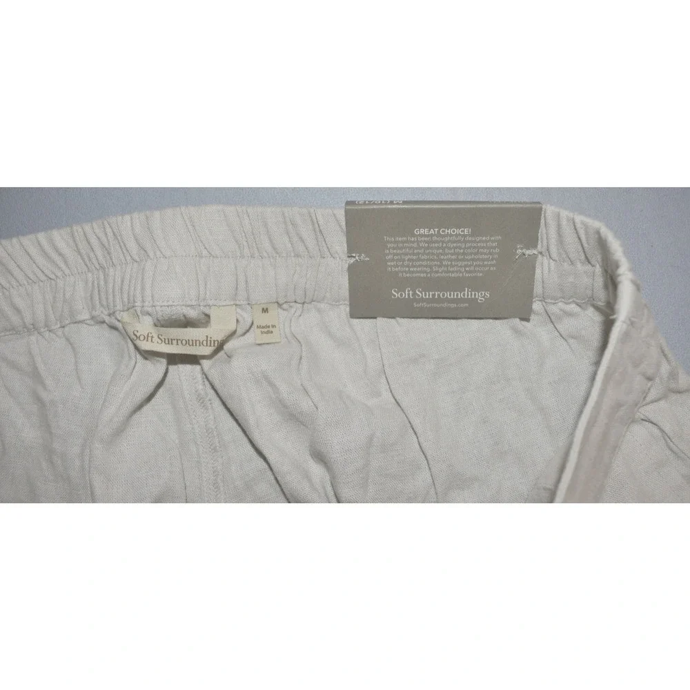 A6 NWT SOFT SURROUNDINGS Lt Gray Linen Blend Button Detail Wide Leg Pants Size M